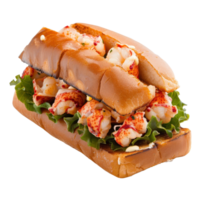 Fresh Lobster Roll with Crisp Lettuce on Toasted Bun Garnished with Pine Nuts png