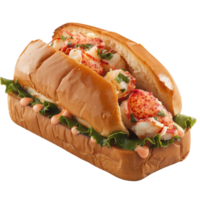Fresh Lobster Roll with Crisp Lettuce and Creamy Sauce on Soft Bread Bun png