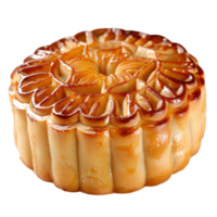 Traditional Mooncake with Intricate Design and Golden Brown Crust for Festivals and Celebrations png