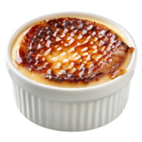 Deliciously Caramelized Cream Dessert in Elegant White Ramekin with Perfect Texture and Color png