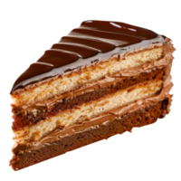 Delectable Chocolate Layer Cake Slice with Rich Frosting and Smooth Cream Filling png