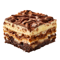 Delicious Chocolate and Vanilla Cream Dessert Layer with Cocoa Topping and Biscuit Base png