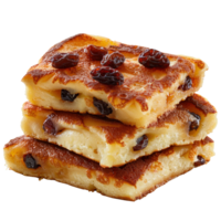 Delicious Golden Brown Rice Cake with Raisins Stacked on a White Background for Culinary Use png