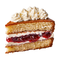 Delicious Layered Cake with Cream Frosting and Strawberry Jam Filling on White Background png
