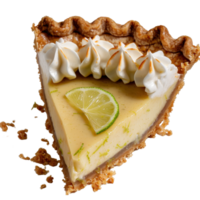 Delicious slice of creamy lime pie with meringue topping and graham cracker crust on white background png