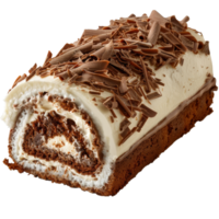 Chocolate Roll Cake with Cream and Chocolate Shavings on Top in Close-Up View png
