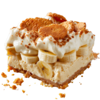 Delicious Banana Cream Dessert Layered with Cream, Slices of Banana, and Crunchy Toppings png