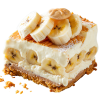 Delicious Layered Banana Cream Dessert with Crushed Crust and Sliced Bananas on Top png