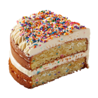 Layered Vanilla Cake with Cream Frosting and Colorful Sprinkles on Top for Celebrations png