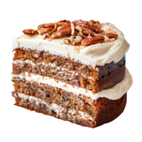 Delicious Three Layer Carrot Cake with Cream Cheese Frosting and Pecans on Top png