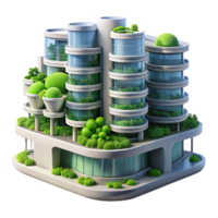 stunning creative A futuristic apartment complex with vertical gardens, lush greenery and sleek glass, soft, diffused natural light, rendered in a utopian style original png