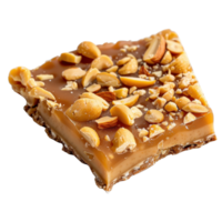 Delicious Caramel Confection Topped with Nuts and Crunchy Bits for Sweet Treats and Desserts png