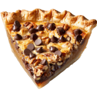 Delicious Chocolate Pecan Pie Slice with Luscious Filling and Crust on White Background png