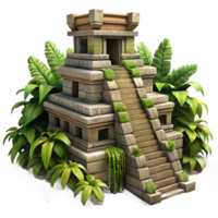 beautiful vintage An ancient Mayan temple, intricate stone carvings and overgrown vines, dappled jungle light, rendered in a historical, realistic style professional png