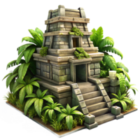 vibrant abstract An ancient Mayan temple, intricate stone carvings and overgrown vines, dappled jungle light, rendered in a historical, realistic style authentic png