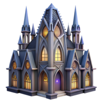 dramatic modern A towering gothic skyscraper, intricate gargoyles and stained glass windows, illuminated by a soft moonlight, art nouveau style authentic png