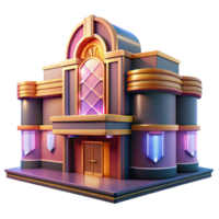beautiful contemporary An Art Deco cinema with geometric facade and neon signage, a warm, inviting glow emanates from within, cinematic lighting style authentic png