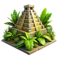 magnificent rustic A crumbling Mayan pyramid overgrown with vibrant jungle foliage, dappled sunlight filters through the dense leaves, photorealistic style detailed png