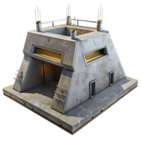 extraordinary creative A Brutalist concrete bunker with sharp edges and exposed rebar, harsh, industrial lighting, dystopian style detailed png
