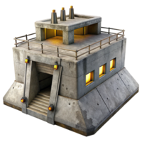 vibrant traditional A Brutalist concrete bunker with sharp edges and exposed rebar, harsh, industrial lighting, dystopian style original png
