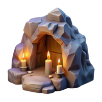 serene minimalist A subterranean dwelling carved into a rock face, soft, flickering candlelight, fantasy art style high quality png