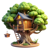 beautiful creative A treehouse built into the branches of a giant sequoia, dappled sunlight filters through the leaves, fantasy art style original png