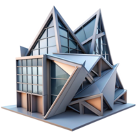 serene minimalist A Deconstructivist building with fragmented forms and distorted angles, sharp, contrasting lighting, postmodern style exclusive png