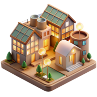 impressive vintage A Co-housing community with shared spaces and private dwellings, warm, community-focused lighting, sustainable architecture style 4K png