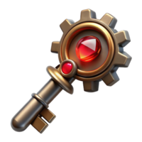 beautiful classic A close-up of a steampunk key with intricate gears, symbols, and a glowing red gemstone. Soft, diffused lighting, fantasy style genuine png