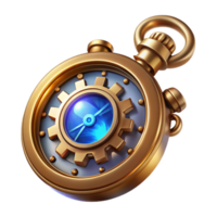 stunning classic A detailed illustration of a steampunk pocket watch with intricate gears, Roman numerals, and a glowing blue crystal center. Soft, diffused lighting, vintage style detailed png