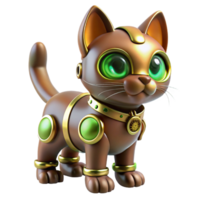 elegant artistic A steampunk robotic cat with intricate gears, glowing green eyes, and a brass collar. Soft, diffused lighting, whimsical style genuine png