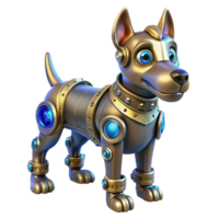 elegant contemporary A steampunk robotic dog with intricate gears, glowing blue eyes, and a leather collar. Soft, diffused lighting, whimsical style high resolution png
