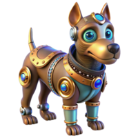 vibrant minimalist A steampunk robotic dog with intricate gears, glowing blue eyes, and a leather collar. Soft, diffused lighting, whimsical style genuine png