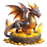 dramatic abstract A fierce dragon with iridescent scales and fiery breath, perched atop a hoard of gold, illuminated by the warm glow of the treasure. Art style epic fantasy art original png