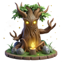 elegant modern An ancient, gnarled tree spirit with glowing runes carved into its bark, surrounded by swirling fireflies, lit by the soft glow of a full moon. Art style ethereal digital art exclusive png