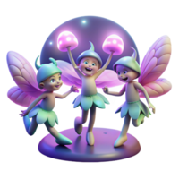dramatic modern A group of playful pixies with iridescent wings and mischievous grins, dancing in a circle of glowing mushrooms, illuminated by moonlight. Art style whimsical digital art 4K png