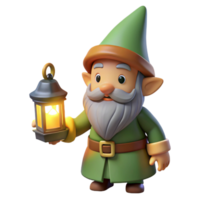 elegant creative A curious gnome with a pointed hat and a bushy beard, holding a glowing lantern, illuminated by the warm light of the lantern. Art style whimsical gnome art high quality png