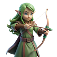 extraordinary vintage A graceful elf with pointed ears and long, flowing hair, wielding a bow and arrow, illuminated by dappled sunlight. Art style realistic fantasy art authentic png