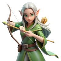 impressive minimalist A graceful elf with pointed ears and long, flowing hair, wielding a bow and arrow, illuminated by dappled sunlight. Art style realistic fantasy art high quality png