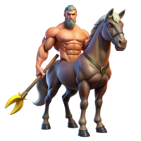 magnificent rustic A powerful centaur with a muscular human torso and a horse's body, wielding a spear, illuminated by the setting sun. Art style heroic fantasy art genuine png