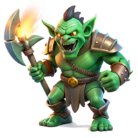 elegant modern A fearsome orc with green skin and sharp tusks, wielding a massive axe, illuminated by flickering torchlight. Art style gritty fantasy art exclusive png