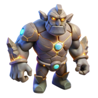 dramatic abstract A powerful golem made of stone, animated by magic, illuminated by glowing runes. Art style fantasy creature art original png