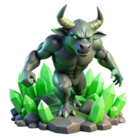 extraordinary minimalist A powerful minotaur, sculpted from living rock and moss, charging through a labyrinth of glowing crystals. Surrealist style with vibrant, contrasting colors original png