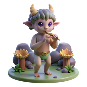 serene minimalist A mischievous satyr playing a pan flute, surrounded by dancing nymphs in a twilight grove. Impressionist style with soft, diffused lighting high resolution png
