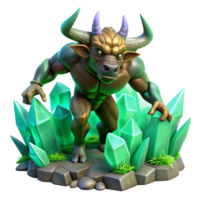 beautiful abstract A powerful minotaur, sculpted from living rock and moss, charging through a labyrinth of glowing crystals. Surrealist style with vibrant, contrasting colors exclusive png