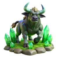 extraordinary abstract A powerful minotaur, sculpted from living rock and moss, charging through a labyrinth of glowing crystals. Surrealist style with vibrant, contrasting colors high resolution png