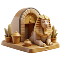 dramatic vintage A stoic sphinx with the body of a lion and the head of a pharaoh, guarding a hidden tomb entrance. Ancient Egyptian art style with muted, earthy tones detailed png