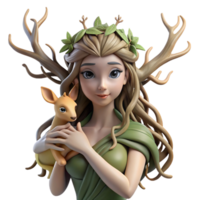 wonderful artistic An elegant dryad with bark-like skin and flowing willow branches for hair, cradling a fawn in a sun-drenched forest clearing. Art nouveau style with soft, dappled lighting original png