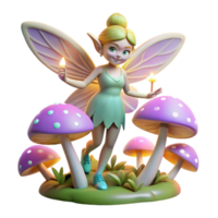 beautiful modern A playful pixie with iridescent wings, flitting through a field of glowing mushrooms. Fantasy art style with whimsical, dreamlike lighting high resolution png