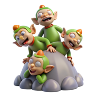 stunning artistic A group of mischievous imps playing pranks on a sleeping giant. Fantasy art style with humorous, exaggerated expressions genuine png